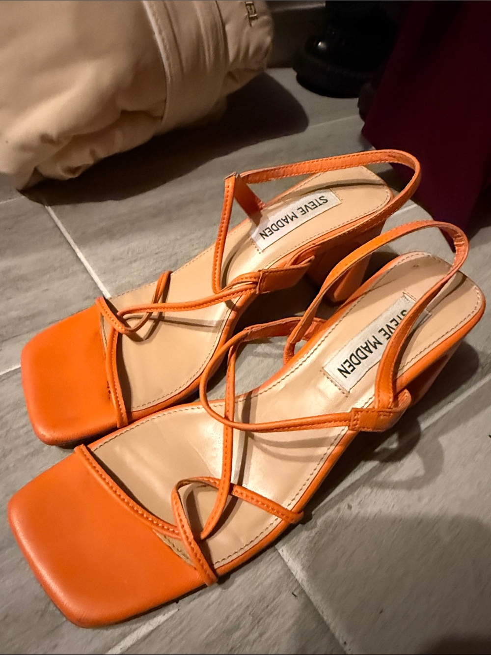 Steve Madden Orange Strappy Square-Toe Heels